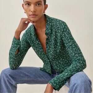 reformation - violet floral shirt buttondown blouse collar lightweight printed